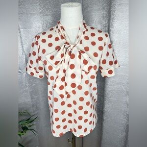 NEW Tucker for Target Polka Dot Print Short Sleeve Blouse in Cream & Rust Small